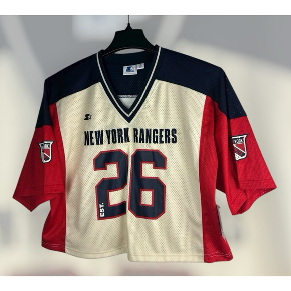 NWT Starter x New York Rangers Crop Top Jersey V-Neck Patch Embroidered Boxy M - Picture 9 of 9